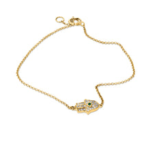 Load image into Gallery viewer, Social Value 14k Rose Gold Genuine Sapphire and Diamond Small Hamsa Chain Bracelet
