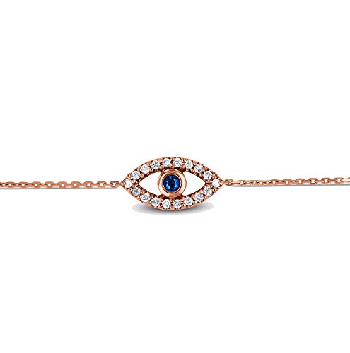 14k Solid Gold and Natural Diamond Genuine Sapphire Evil Eye Chain Bracelet
