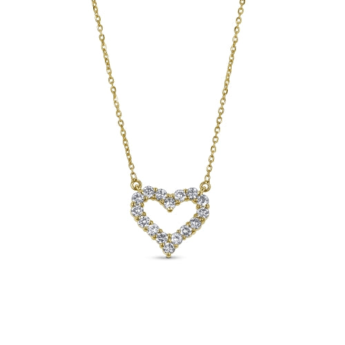 14k Solid Gold Genuine Natural Diamond Heart Necklace Classic Open Design for Women or Girls White Yellow Rose Gold