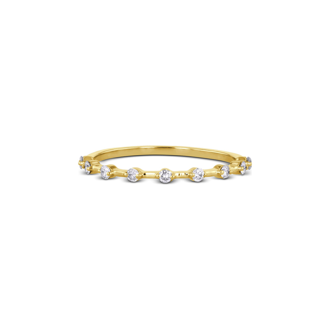 14k Gold Genuine Diamond Thin Distance Promise Stack Ring Band w/ 9 High Quality Diamonds in White Yellow or Gold