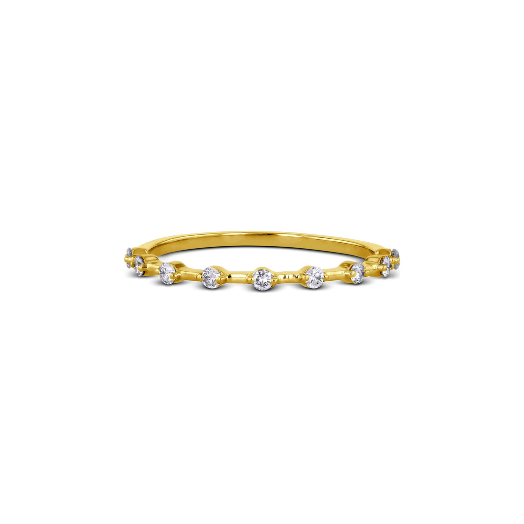 14k Gold Genuine Diamond Thin Distance Promise Stack Ring Band w/ 9 High Quality Diamonds in White Yellow or Gold