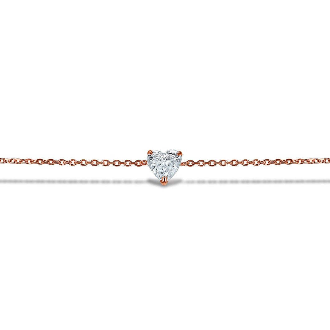 Social Value 14k Rose Gold Genuine Diamond  Heart Solitaire Stacking Layering Adjustable Dainty Minimalist Chain Bracelet, .50ct