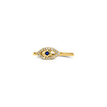 Load image into Gallery viewer, 14K Solid Gold Genuine Sapphire and Diamond Evil Eye Ring
