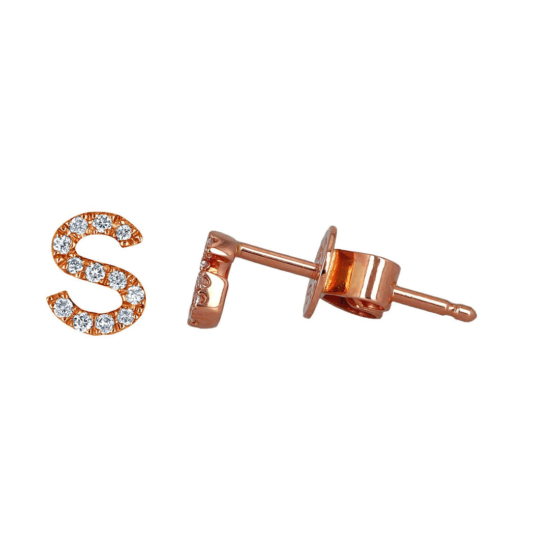 Social Value 14K Solid Rose Gold Natural Diamond Initial 'Z' Letter Mix & Match SINGLE Stud Earring (Half Pair)