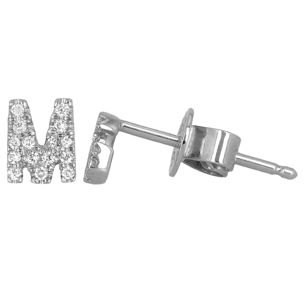 Social Value 14K Solid White Gold Natural Diamond Initial 'S' Letter Mix & Match SINGLE Stud Earring (Half Pair)