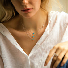 Load image into Gallery viewer, 18K Gold Layered Genuine Turquoise and Diamond Delicate Multi Strand Necklace for Women w/ Adjustable Length Drawstring Chain
