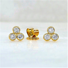 Load image into Gallery viewer, Single (Half Pair) 14k Gold and Genuine Diamond 3 Stone Trio Bezel Set Diamond Stud Earrings w/ High Quality Diamonds for Women
