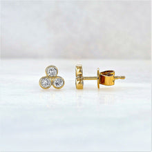 Load image into Gallery viewer, Single (Half Pair) 14k Gold and Genuine Diamond 3 Stone Trio Bezel Set Diamond Stud Earrings w/ High Quality Diamonds for Women
