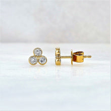 Load image into Gallery viewer, Single (Half Pair) 14k Gold and Genuine Diamond 3 Stone Trio Bezel Set Diamond Stud Earrings w/ High Quality Diamonds for Women
