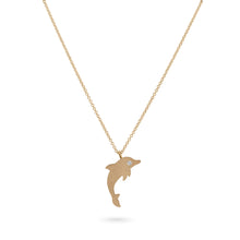 Load image into Gallery viewer, 18K Yellow Gold &amp; Diamond Dolphin Pendant Necklace | Small Dolphin Charm With Adjustable Chain Necklace | Animal Jewelry For Women + Girls
