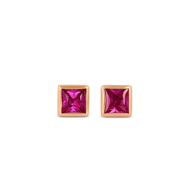 Single (Half Pair) 14k Solid Gold Natural Dark Pink or Blue Sapphire Princess Cut Small Square Bezel Set Earring Studs