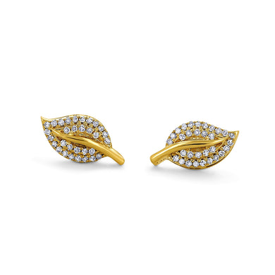 Single (Half Pair) 14k Gold Genuine Diamond Pave Leaf Petal Earrings