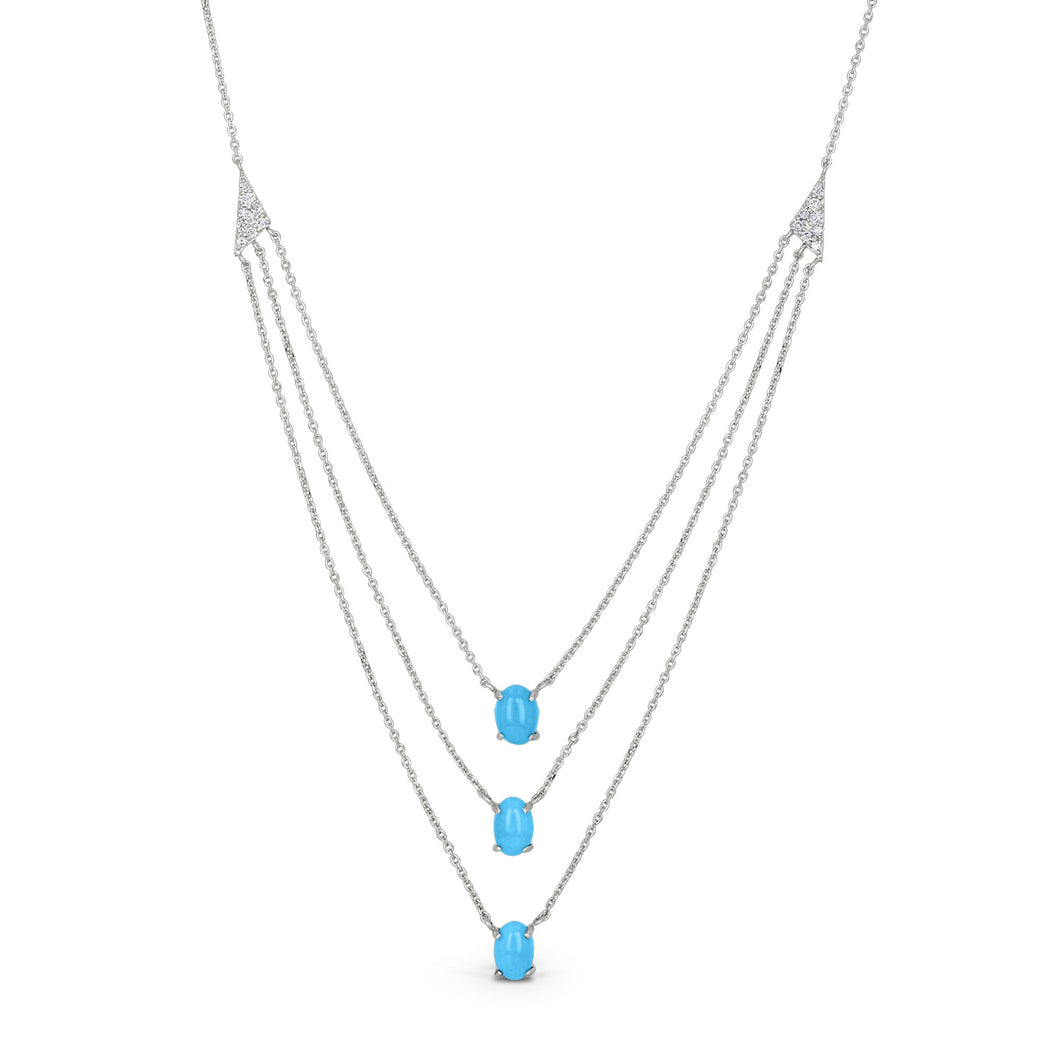 18K Gold Layered Genuine Turquoise and Diamond Delicate Multi Strand Necklace for Women w/ Adjustable Length Drawstring Chain