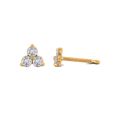 Single (Half Pair) 14k Gold Genuine Diamond 3 Stone Trio Triangle Cluster Stud Earrings w/ High Quality Diamonds in White Yellow Rose Gold