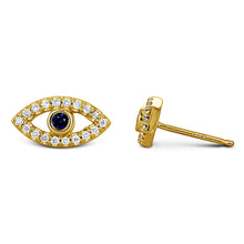 Load image into Gallery viewer, Single (Half Pair) 14k Gold and Genuine Diamond and Sapphire Evil Eye Stud Earrings w/ High Quality Stones in White, Yellow or Rose Gold
