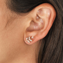 Load image into Gallery viewer, Single (Half Pair) 14k Gold Genuine Natural Diamond Leaves on Branch Earring Studs for Women in White, Yellow or Rose Gold
