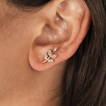 Load image into Gallery viewer, Single (Half Pair) 14k Gold Genuine Natural Diamond Leaves on Branch Earring Studs for Women in White, Yellow or Rose Gold
