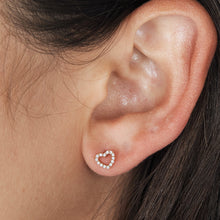 Load image into Gallery viewer, Single (Half Pair) 14k or 18k Gold Genuine Diamond Open Heart Earring Studs | Diamond Open Heart Studs | Love Jewelry
