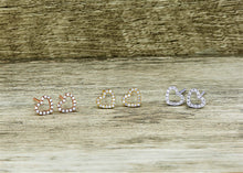 Load image into Gallery viewer, Single (Half Pair) 14k or 18k Gold Small Genuine High Quality Diamond Open Heart Earring Studs for Women or Girls in White Yellow Rose Gold
