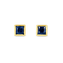 Load image into Gallery viewer, Single (Half Pair) 14k Solid Gold Natural Dark Pink or Blue Sapphire Princess Cut Small Square Bezel Set Earring Studs
