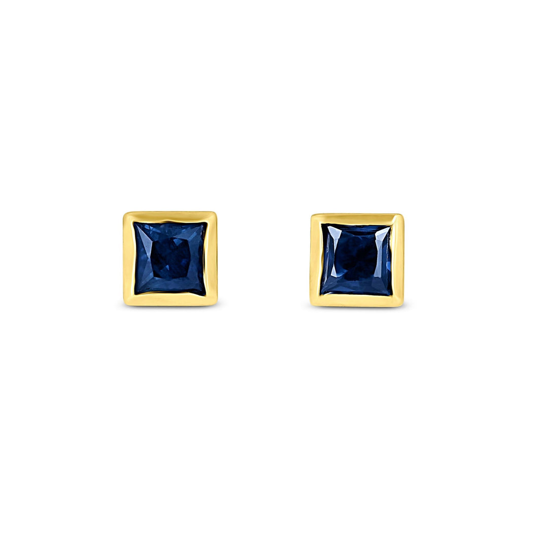Single (Half Pair) 14k Solid Gold Natural Dark Pink or Blue Sapphire Princess Cut Small Square Bezel Set Earring Studs