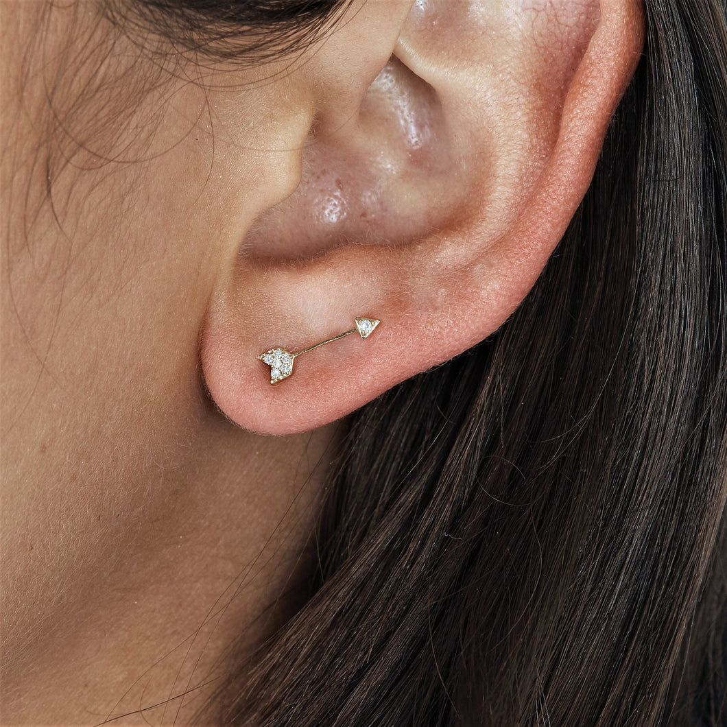 Single (Half Pair) 14k Gold and Genuine Diamond Arrow Stud Earring or Climber | Diamond Minimalist Earring
