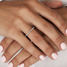 Load image into Gallery viewer, 14k Solid Gold Natural Diamond Microset Thin Bar Ring | Minimalist Diamond Stack Band | Thin Diamond Line Band | Tri-Color Stack Bands
