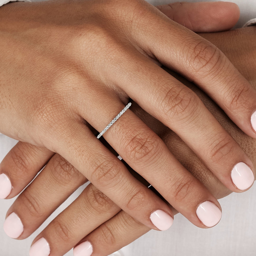 14k Solid Gold Natural Diamond Microset Thin Bar Ring | Minimalist Diamond Stack Band | Thin Diamond Line Band | Tri-Color Stack Bands