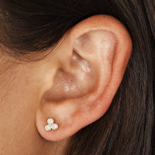 Load image into Gallery viewer, Single (Half Pair) 14k Gold and Genuine Diamond 3 Stone Trio Bezel Set Diamond Stud Earrings w/ High Quality Diamonds for Women
