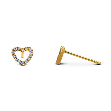 Single (Half Pair) 14k or 18k Gold Small Genuine High Quality Diamond Open Heart Earring Studs for Women or Girls in White Yellow Rose Gold