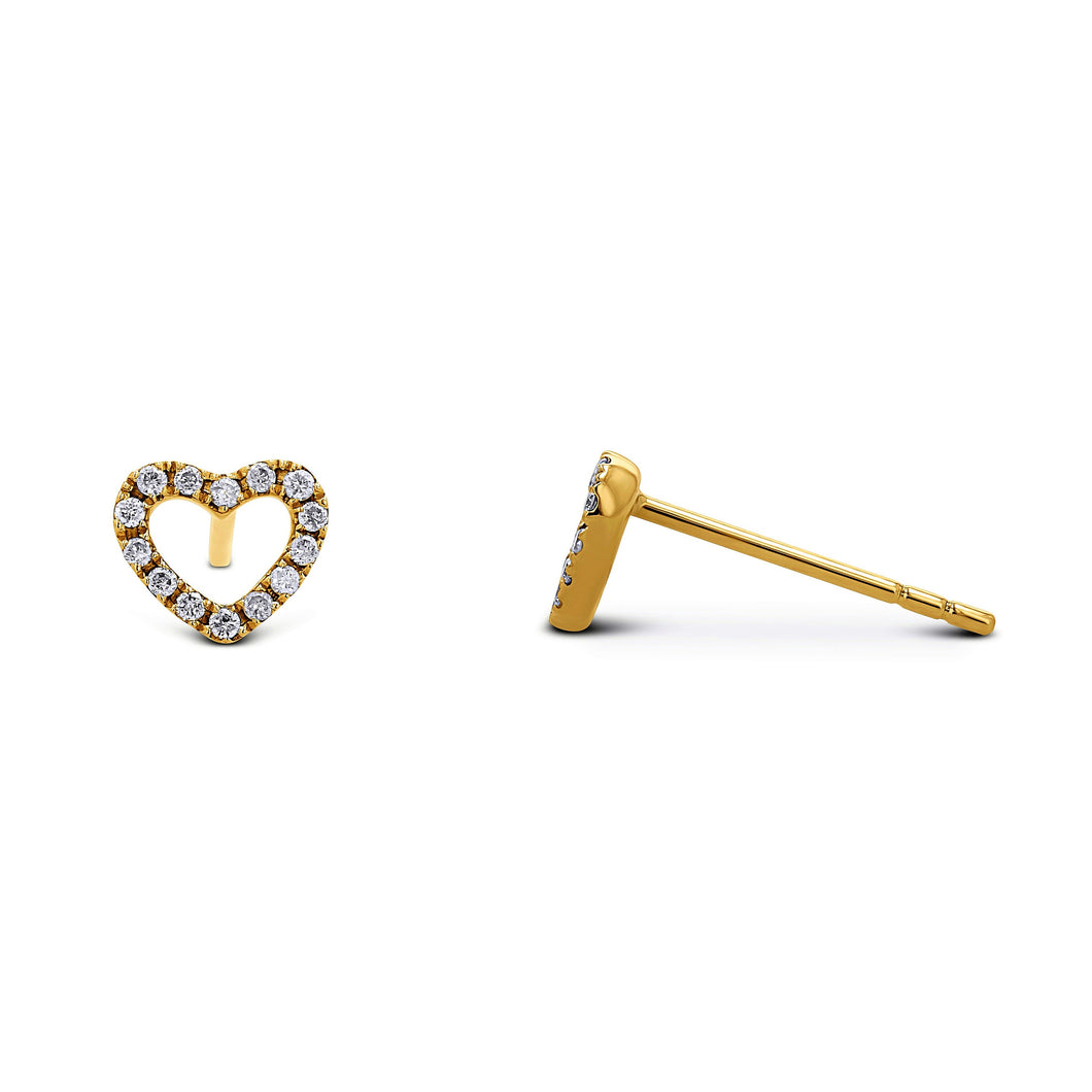 Single (Half Pair) 14k or 18k Gold Small Genuine High Quality Diamond Open Heart Earring Studs for Women or Girls in White Yellow Rose Gold