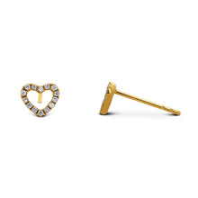 Load image into Gallery viewer, Single (Half Pair) 14k or 18k Gold Small Genuine High Quality Diamond Open Heart Earring Studs for Women or Girls in White Yellow Rose Gold
