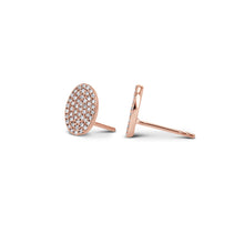 Load image into Gallery viewer, Pair of 14k Gold and Genuine Diamond Micro-Pave Oval Disc Earring Studs with High Quality Diamonds for Women in White, Yellow or Rose Gold
