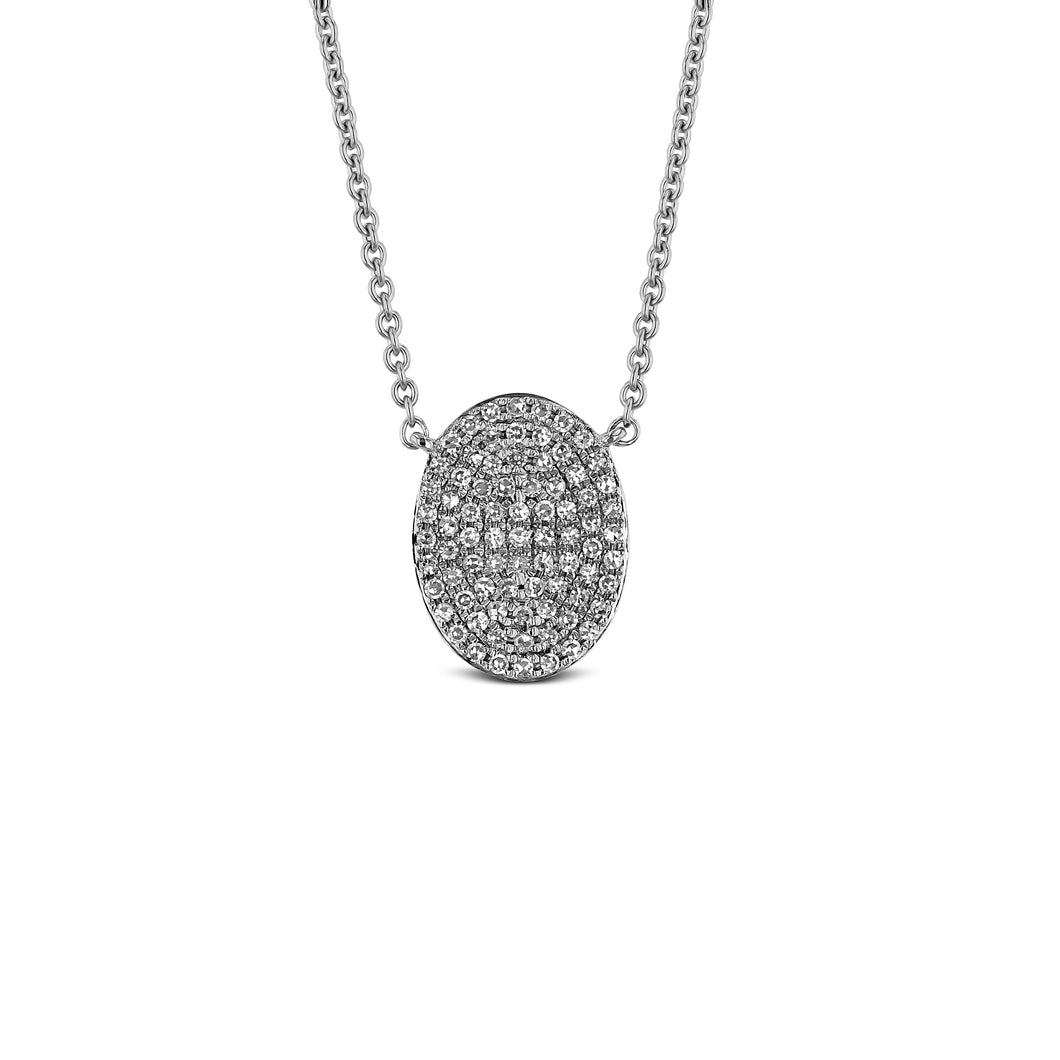 14k Gold and Genuine Pave Diamond North-South Oval Disc Necklace w/ High Quality Diamonds for Women