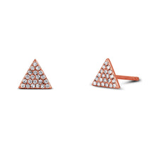 Load image into Gallery viewer, Single (Half Pair) 14k Gold + Genuine Diamond Flat Micro Pave Triangle Stud Earrings w/ High Quality Diamonds in White, Yellow or Rose Gold
