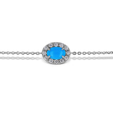 Load image into Gallery viewer, 18k Gold and Genuine Diamond and Turquoise Oval Chain Bracelet w/ High Quality Stones in White, Yellow or Rose Gold w/ Adjustable Drawstring
