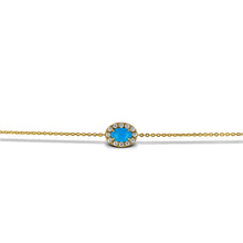 Load image into Gallery viewer, 18k Gold and Genuine Diamond and Turquoise Oval Chain Bracelet w/ High Quality Stones in White, Yellow or Rose Gold w/ Adjustable Drawstring
