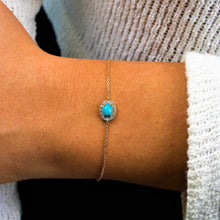 Load image into Gallery viewer, 18k Gold and Genuine Diamond and Turquoise Oval Chain Bracelet w/ High Quality Stones in White, Yellow or Rose Gold w/ Adjustable Drawstring
