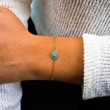 Load image into Gallery viewer, 18k Gold and Genuine Diamond and Turquoise Oval Chain Bracelet w/ High Quality Stones in White, Yellow or Rose Gold w/ Adjustable Drawstring

