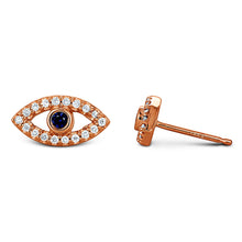 Load image into Gallery viewer, Single (Half Pair) 14k Gold and Genuine Diamond and Sapphire Evil Eye Stud Earrings w/ High Quality Stones in White, Yellow or Rose Gold
