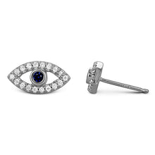 Load image into Gallery viewer, Single (Half Pair) 14k Gold and Genuine Diamond and Sapphire Evil Eye Stud Earrings w/ High Quality Stones in White, Yellow or Rose Gold
