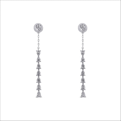 18k White Gold and Genuine Pear Shaped Teardrop Diamond Long Hanging Dangling Drop Chain Earrings 1.5