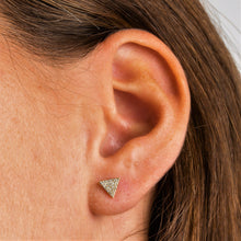 Load image into Gallery viewer, Single (Half Pair) 14k Gold + Genuine Diamond Flat Micro Pave Triangle Stud Earrings w/ High Quality Diamonds in White, Yellow or Rose Gold
