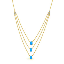 Load image into Gallery viewer, 18K Gold Layered Genuine Turquoise and Diamond Delicate Multi Strand Necklace for Women w/ Adjustable Length Drawstring Chain
