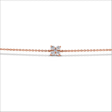 Load image into Gallery viewer, 18k Gold and Genuine Diamond 5 Stone Flower Cluster Stackable Layering Chain Bracelet w/ Adjustable Drawstring Chain in White Yellow or Rose
