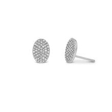 Load image into Gallery viewer, Pair of 14k Gold and Genuine Diamond Micro-Pave Oval Disc Earring Studs with High Quality Diamonds for Women in White, Yellow or Rose Gold
