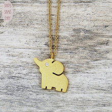 Load image into Gallery viewer, 18K Gold &amp; Diamond Elephant Pendant Necklace | Dainty Golden Elephant Charm Adjustable Chain Necklace | Animal Jewelry For Women + Girls
