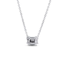 Load image into Gallery viewer, 18k White Gold Very High Quality VVS F Genuine Diamond Solitaire Emerald Cut Dainty Delicate Minimalist Choker Pendant Necklace on Chain
