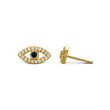 Load image into Gallery viewer, Single (Half Pair) 14k Solid Gold Natural Diamond and Sapphire Evil Eye Stud Earrings w/ High Quality Stones in White, Yellow or Rose Gold
