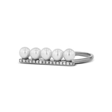 Load image into Gallery viewer, 14k Gold and Genuine Diamond and Pearl Bar Ring for Women w/ High Quality Diamonds in White, Yellow or Rose Gold
